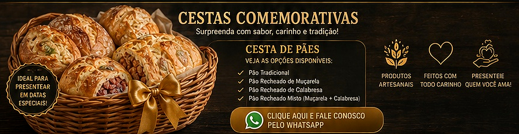 Cesta comemorativa com pães artesanais